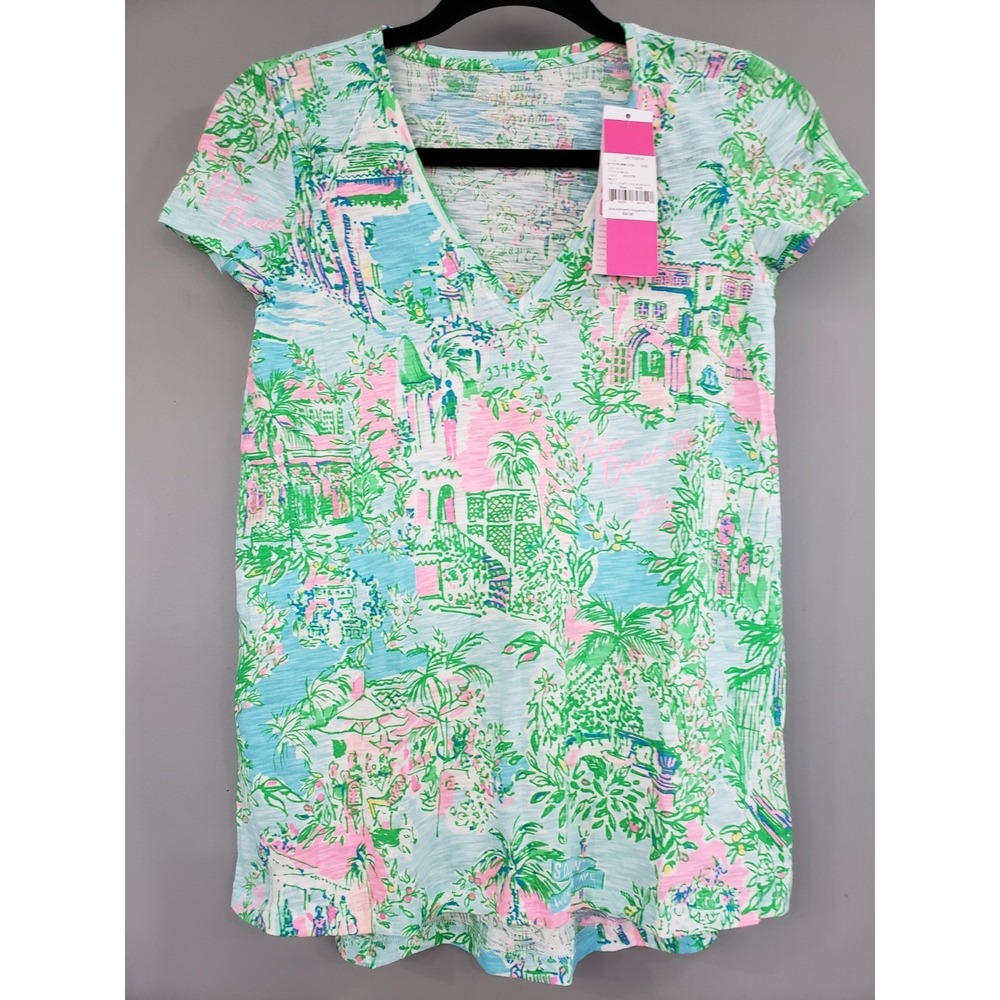 NEW Lilly Pulitzer XXS Etta V Neck TSHIRT Lilly Loves Palm Beach TROPICAL CRUISE